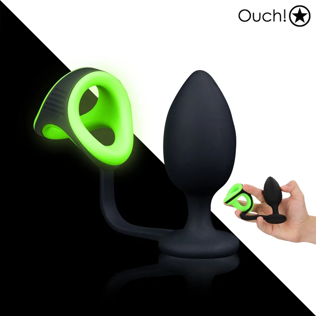 Ouch Glow in the Dark Butt Plug with Cock Ring & Ball Strap Fluorescent Silicone