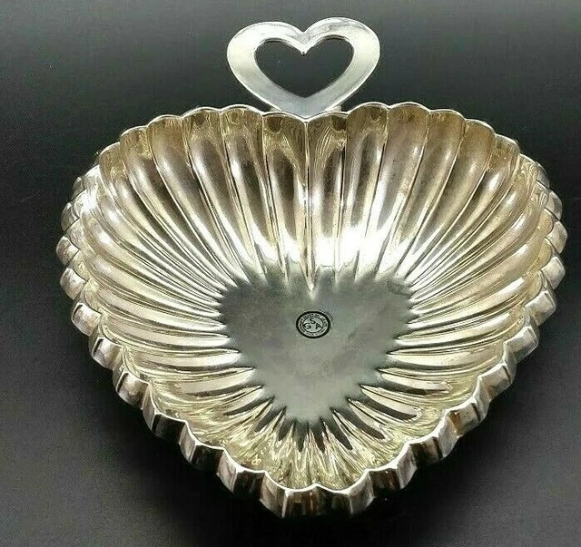 GODINGER SILVER PLATE Art Co. Scalloped Heart Candy Trinket Bowl Dish 7