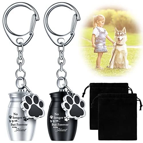 2 Pcs Pet Urns Keychain Dog Urns for Ashes with 2 Storage Bags for Fresh Style