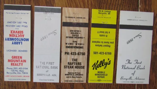 Berryville, Arkansas: Lot Of 5 Different Matchbook Matchcovers -F