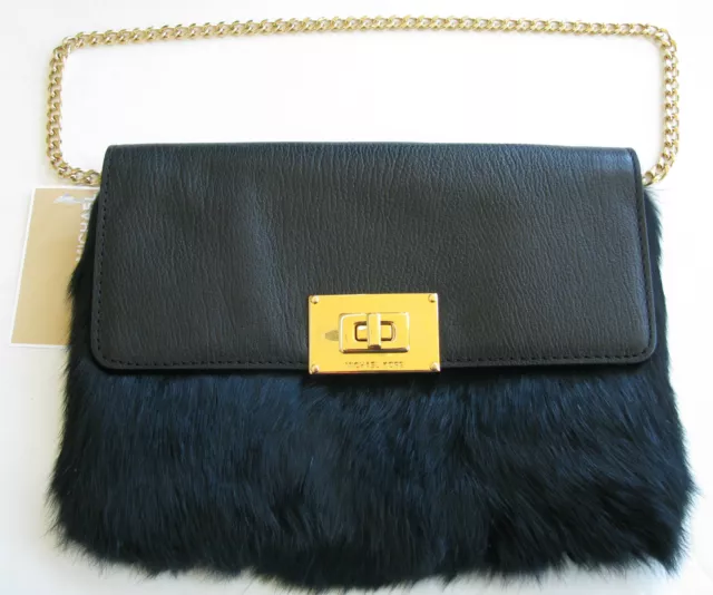 New-Michael Kors Sloan Noir Véritable Fourrure + Cuir + Or Main Épaule / Sac à
