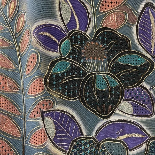 Woman Japanese Kimono Houmongi Silk Camellia Flower Gold Embroidery DarkGreen 5