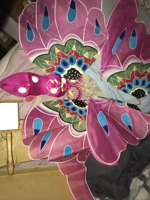 Vintage Silk Chinese Butterfly Kite Tianjin Hand Made Bamboo With String Handle