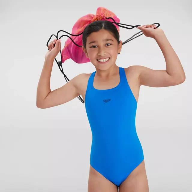 Speedo ECO Endurance+ Medalist Girls Junior Swimsuit Swimming Costume Blue BNWT