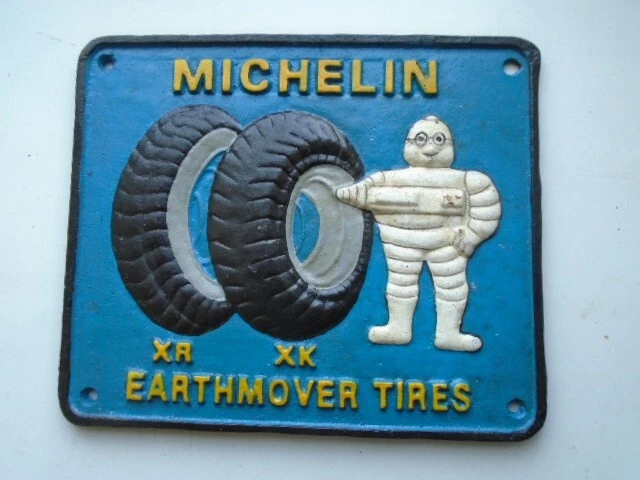 Cast iron Michelin Earthmover Tires, USA style advertising sign, garage, mancave