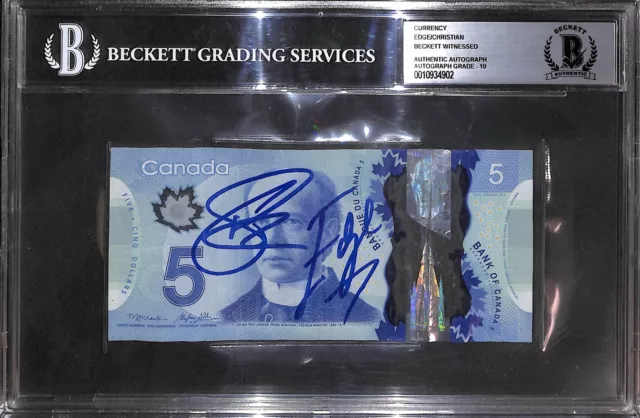 Edge & Christian Signed Canadian 5 Dollar Bill BAS COA WWE Gem Mint 10 Autograph