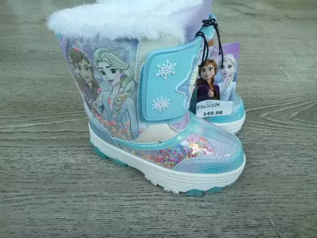 Disney LED Light Up Girls' Frozen Winter Boots Blue Anna & Elsa Toddler Size 9