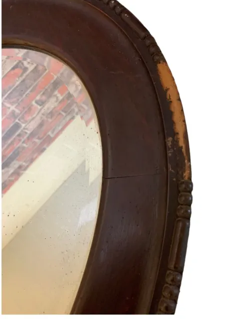 Large Antique Wooden Oval Framed Bevel Edged Wall Mirror With Beading 3