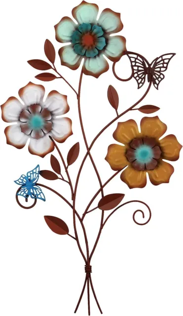 Moxweyeni Tricolor Flower Wall Decor Vintage Metal Wall Art Decor Rustic Hanging