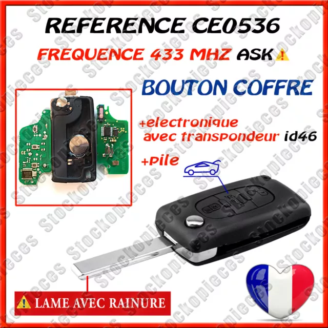 Clé vierge CE0536 id46 ASK bouton coffre compatible 207 307 308 CC SW C4 Picasso