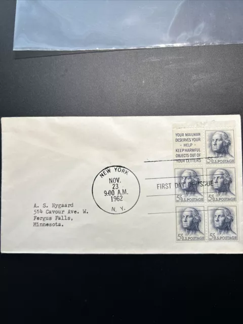 Scott 1213a. George Washington 5 Cent Stamp. FDC. Booklet pane Of 5. 1962