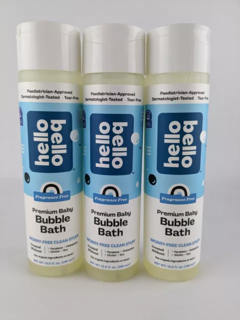 3 x Hello Bello Premium Baby Bubble Bath Fragrance Free 296ml Wash Liquid NEW
