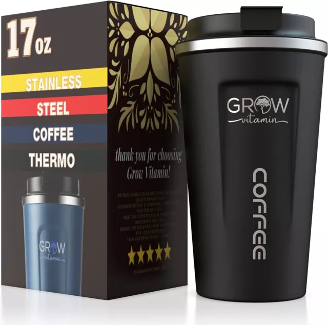 17oz Vacuum Sealed Steel Thermos Insulated Coffee Cup Travel Mug, Spill Proof