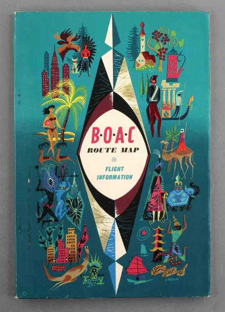 Boac Routenkarte & Fluginformationen Vintage Flughandbuch 1960 B.o.a.c.