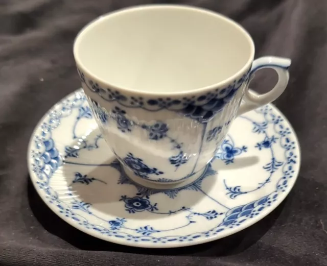 Royal Copenhagen Blue Fluted Half Lace Espresso Cup and Saucer No 719. As New #3