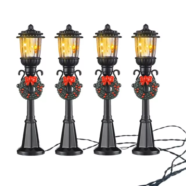 2X(4 Pcs Christmas Lamp Post Lamp Miniature Street Lamp Decorative Lights for DI