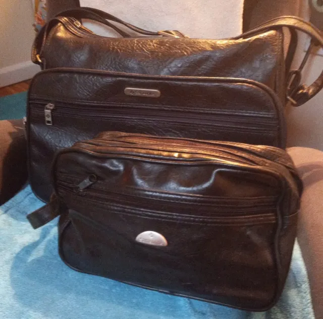 Vintage Samsonite Black Carry On Bag Travel Overnight  Weekender SET Luggage