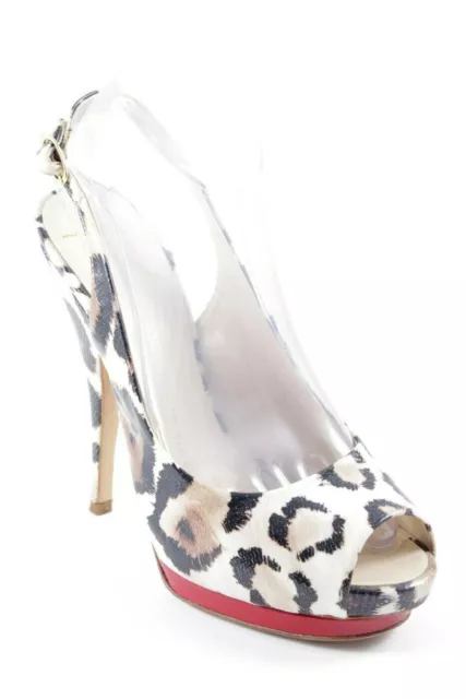 GUISEPPE ZANOTTI Leopard & Red Platform Peep Toe Slingback Heels sz 39 * 8  8.5 2