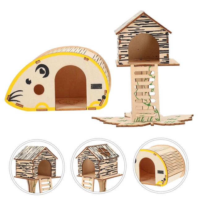 2 stücke Hamster Hide Place Natürliche Haustier Habitat Hölzerner Ratten