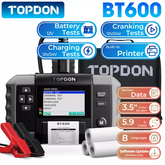 2024 TOPDON BT600 Auto Batterietester 12V Batterieprüfer Neu Multifunktionstest