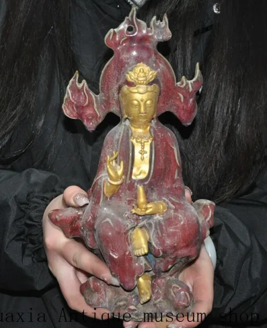 Collect Song Dynasty jun kiln porcelain gilt Kwan-Yin GuanYin Bodhisattva statue
