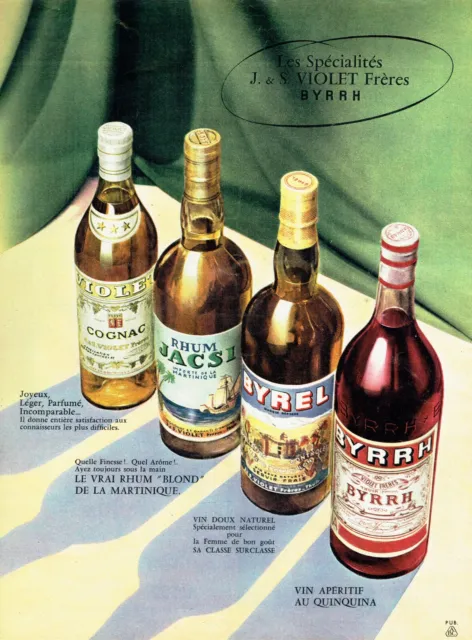 publicité Advertising  1022  1959  Violet Frères  cognac Byrrh Byrel rhum Jacsi