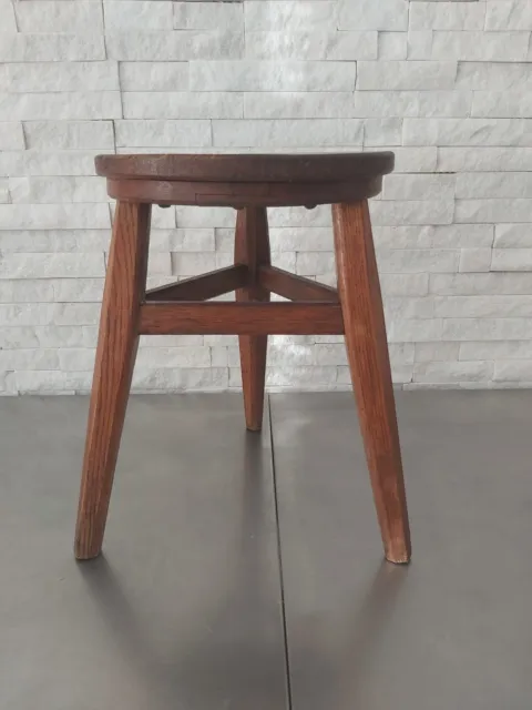 Antique Solid Oak Arts And Crafts Stool