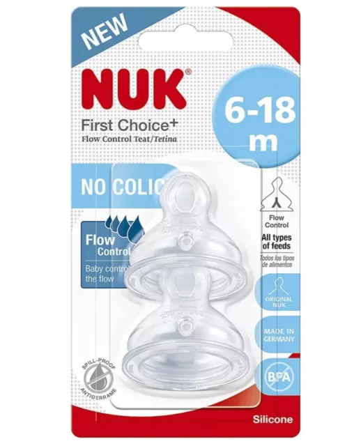 NUK Erste Auswahl + Silikon Nuckel - Durchfluss Kontrolle - 6-18 Monate 2er-Pack