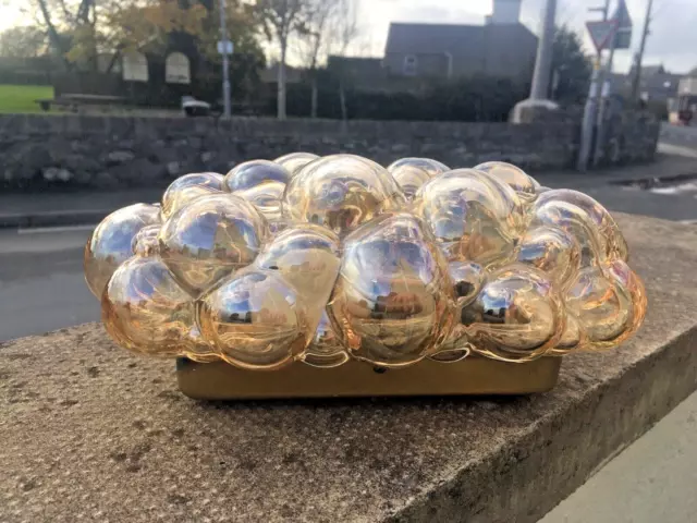 60'S Scandi Helena Tynell Limburg Amber Bubble Glass Wall Flush Ceiling Light