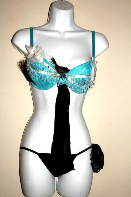 Bra & Panty Set Lace, Crystal, Ostrich. Silk, Beads  34C, S