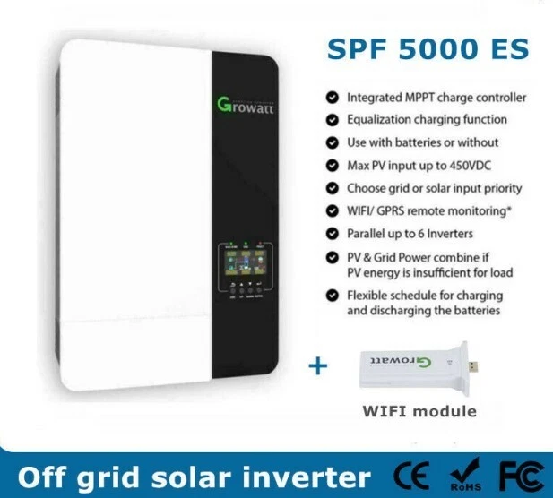 GROWATT SPF 5000 ES Off Grid Inverter+WIFI Dongle support 48V battery ...