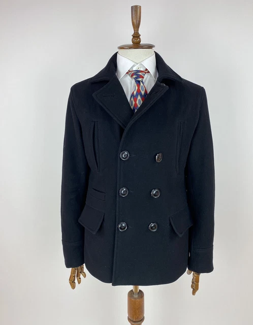 Mens SuperDry Pea Coat double-breasted Wool Jacket size L