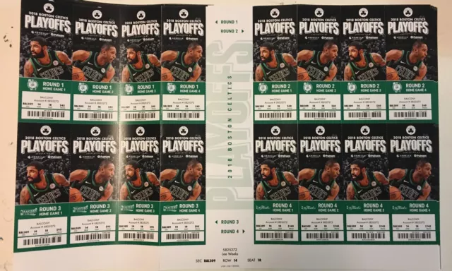 2018 Boston Celtics Full Post Season Tickets Uncut Sheet NBA Playoffs