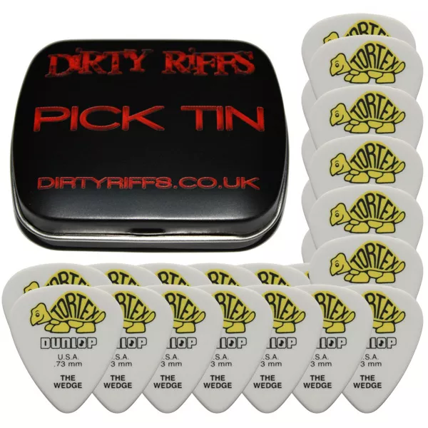 24 x Dunlop Tortex Wedge Guitar Picks / Plectrums - 0.73mm Yellow In A Pick Tin