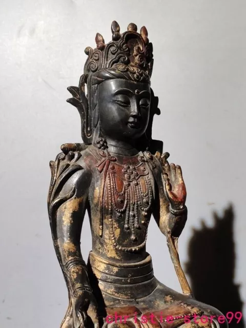 11.6" old Tibet Buddhism bronze Gilt Tara Kwan-Yin GuanYin Goddess Buddha statue 3
