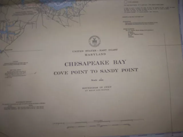 VINTAGE NAUTICAL CHART  MD  CHESAPEAKE BAY  Cove Pt to Sandy Pt