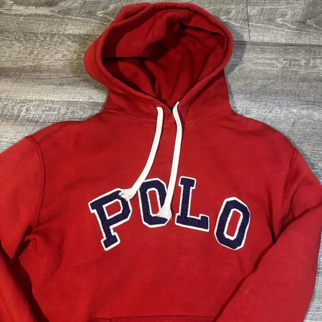 Polo Ralph Lauren Sweater Mens Size Small Red Logo Embroidered Hoodie Pullover