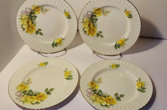 Royal Standard Fine Bone China Yellow Rose bouquet 8" plate ~ England ~ Set of 4