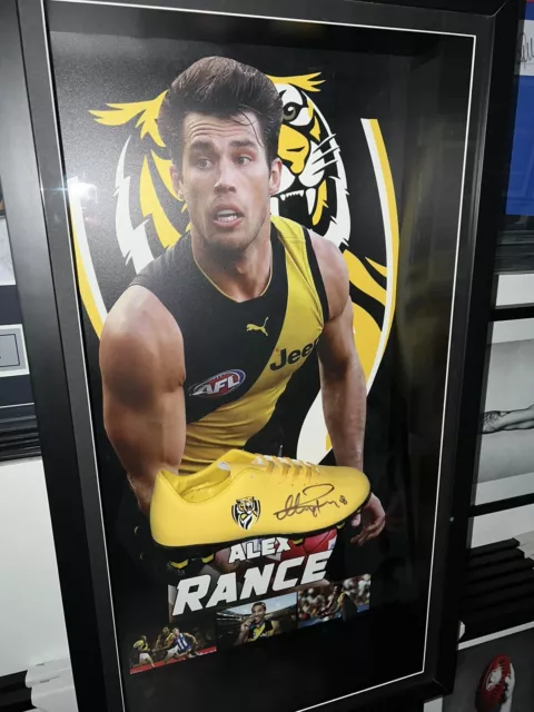 AFL RICHMOND TIGERS ALEX RANCE HAND SIGNED & FRAMED FOOTBALL BOOT - Premiers