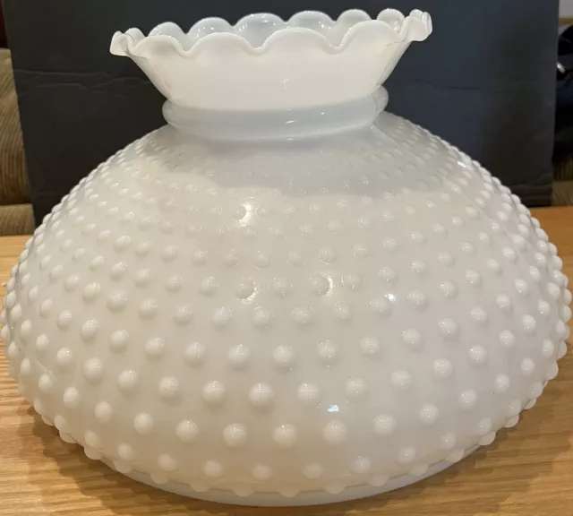 Vintage Milk Glass Hobnail Hurricane Lamp Shade White 11 3/4 “Fitter Ruffled Top