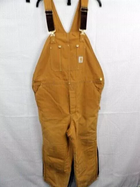 Vtg Carhartt 48x30 Quilt Lined Double Knee Duck Canvas Bib Overalls USA made