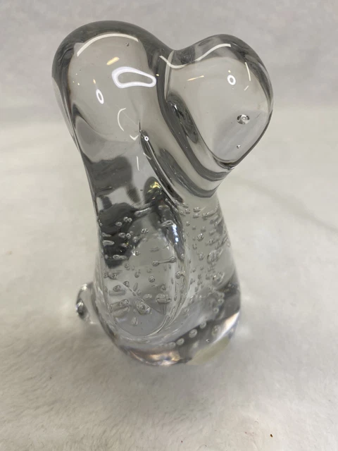 Leonard TOWLE Dog PAPERWEIGHT glass Hound Controlled Bubble  4.25" Clear