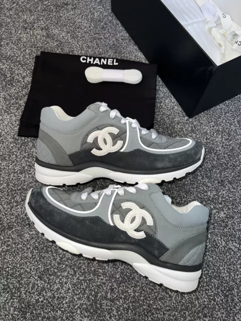 Chanel Womens Low Top Sneakers Suede Fabric grey/black size 39