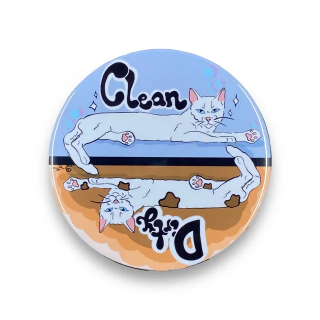 Retro White Cat Dishwasher Magnet Clean Dirty Sign Kitchen Decor 3.5" Handmade
