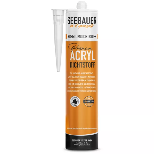 SEEBAUER diy® Premium Acryl-Dichtstoff Weiß 300 ml, Elastische Dichtmasse