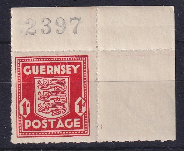 Dt. Besetzung 2.WK Guernsey Freimarke Wappen Mi.-Nr. 2 a u Eckrandstück OR **