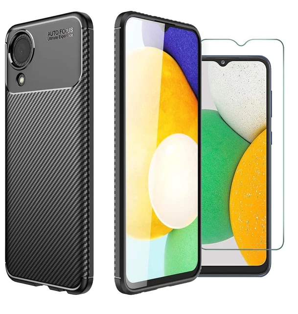 PARA SAMSUNG GALAXY A03 Core Funda Carbono Delgada & Protector Pantalla ...