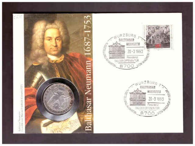 Numisbrief BRD Balthasar Neumann 1993 mit 5-DM-Gedenkmünze Silber Stempelglanz