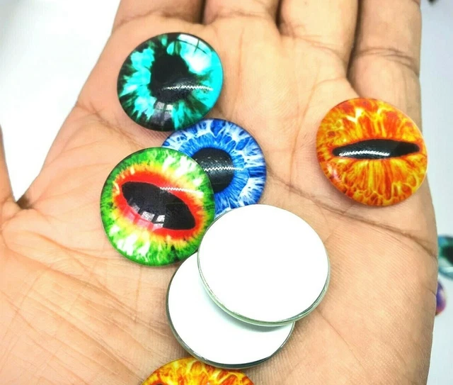 10 EYE GLASS CABOCHONS 25mm-HIGH QUALITY CAT EYES DRAGON EYES FLAT-BACKJEWELER/