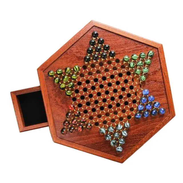 Wooden Board Game Chinese Checkers Fine Multicolor 60 Marbles Party Fun Game Toy